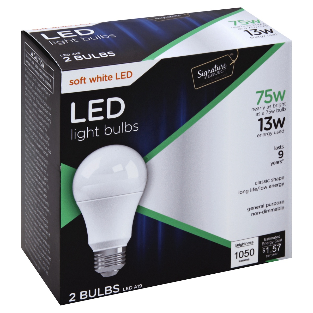 slide 1 of 1, Signature Select Light Bulb LED Soft White 75 Watts A19 Box, 2 ct