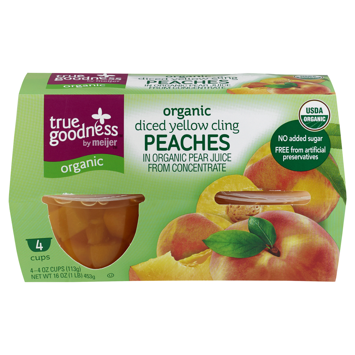 slide 1 of 9, True Goodness Organic Diced Peaches in 100% Juice, 4 ct