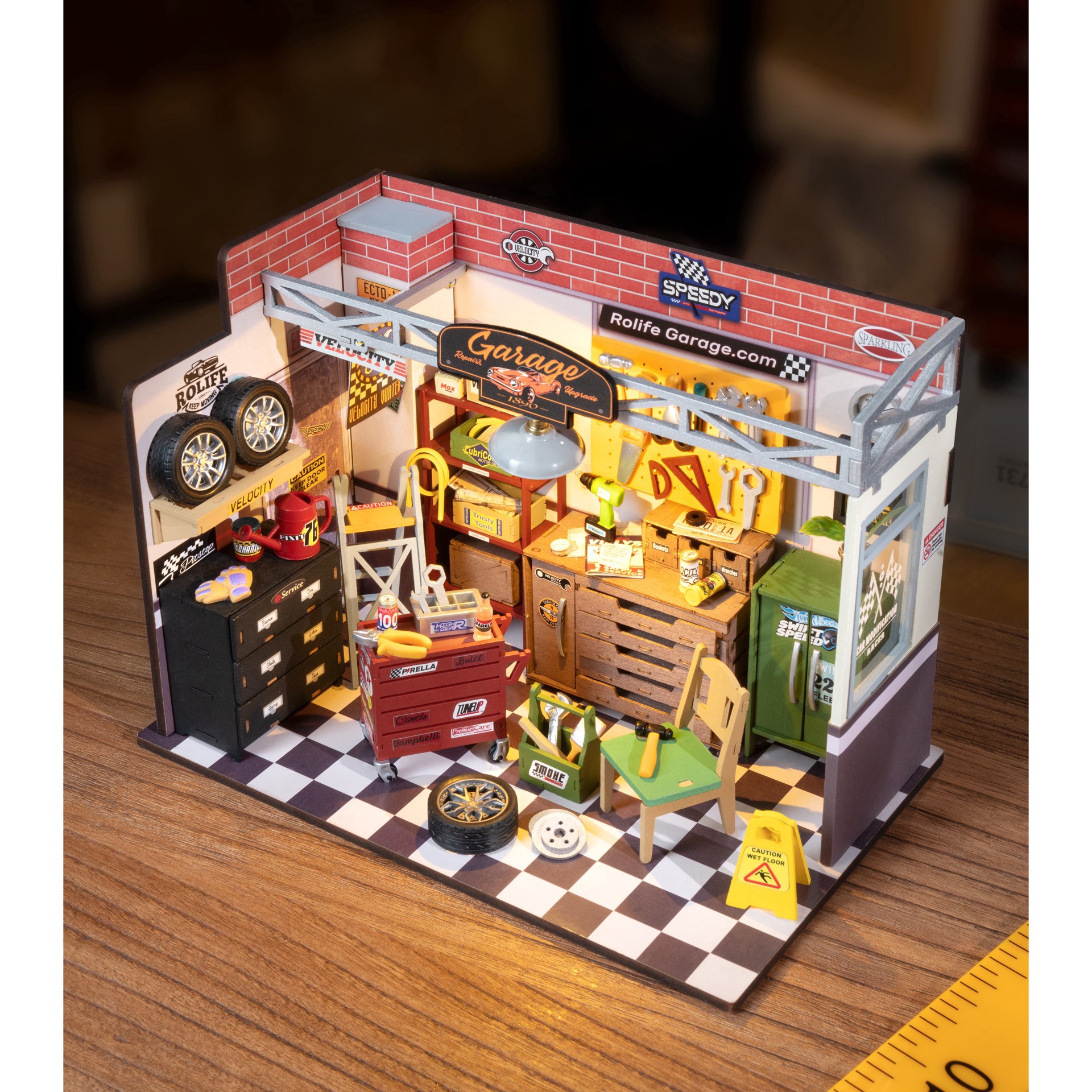 slide 6 of 12, Robotime Rolife Garage Workship Diy Miniature House Kit, 6.73 in x 5.87 in x 9.45 in