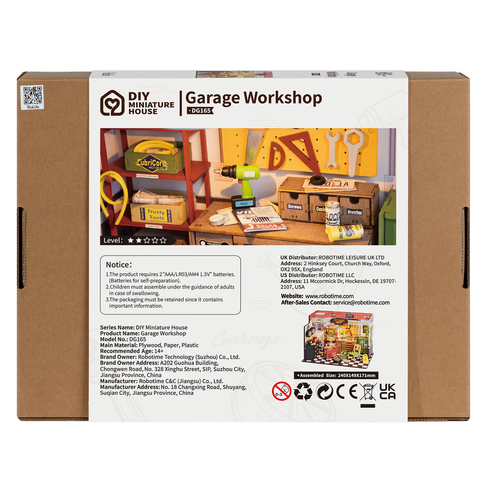 slide 7 of 12, Robotime Rolife Garage Workship Diy Miniature House Kit, 6.73 in x 5.87 in x 9.45 in