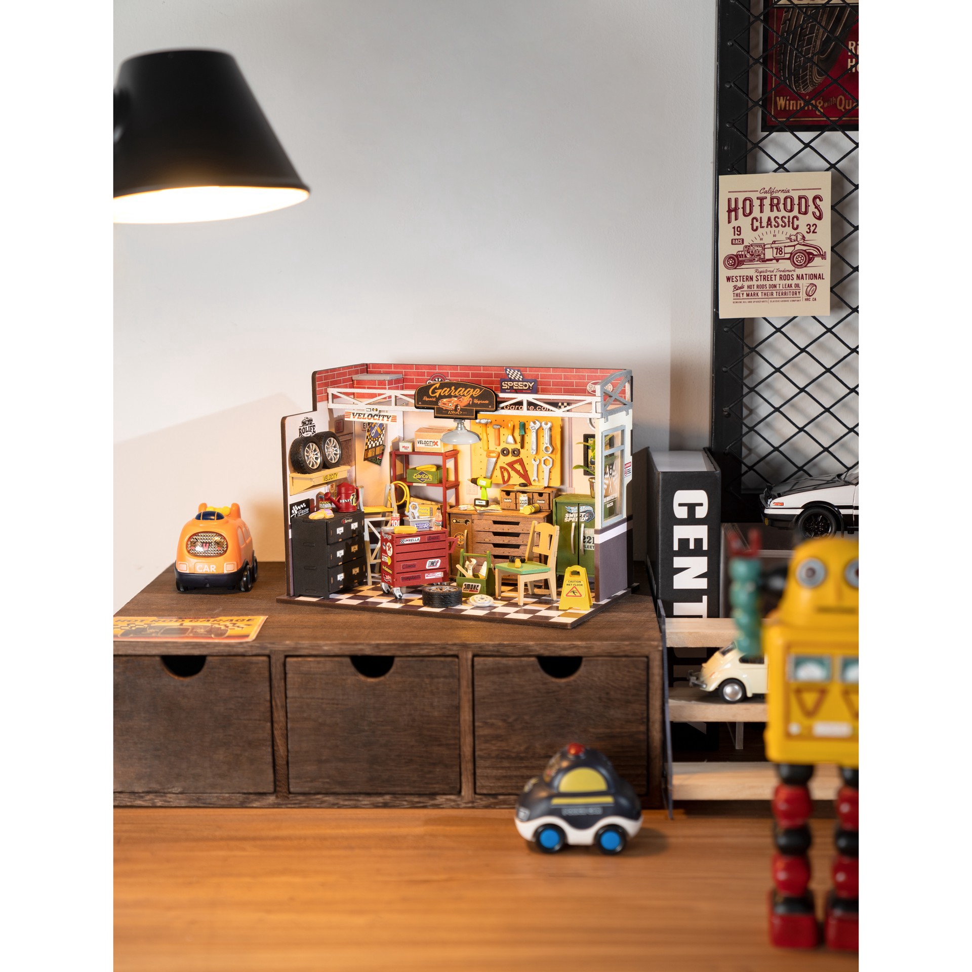 slide 2 of 12, Robotime Rolife Garage Workship Diy Miniature House Kit, 6.73 in x 5.87 in x 9.45 in