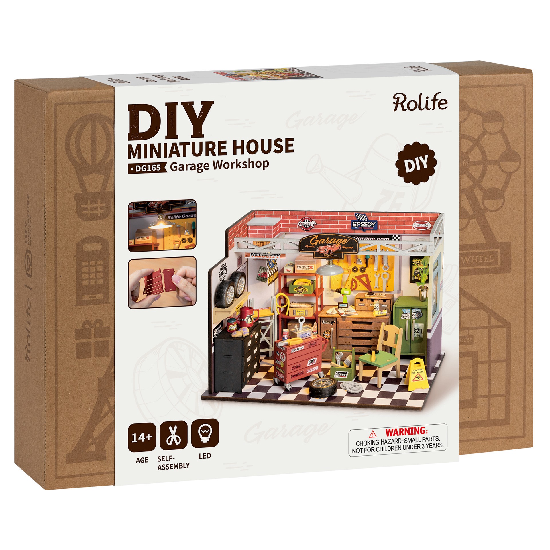 slide 8 of 12, Robotime Rolife Garage Workship Diy Miniature House Kit, 6.73 in x 5.87 in x 9.45 in