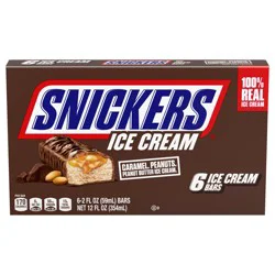 SNICKERS Ice Cream, Chocolatey Caramel Peanut Butter Ice Cream Bars Individually Wrapped Dessert, 6 Pack, 2 Oz Bars
