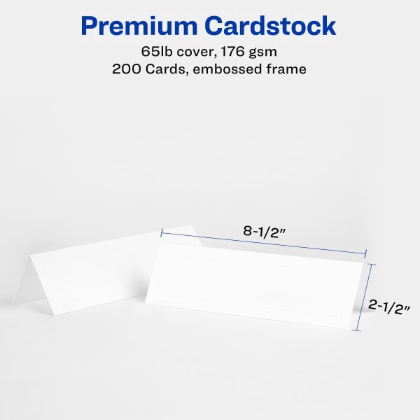 slide 3 of 7, Avery Inkjet/Laser Tent Cards, Embossed, FSC Certified, White, 100 ct; 2 1/2 in x 8 1/2 in