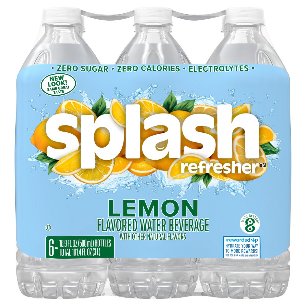 slide 1 of 4, Splash Blast, Flavored Water Beverage, Lemon Flavor, 16.9 FL OZ Plastic Bottles (6 Count), 16.9 fl oz