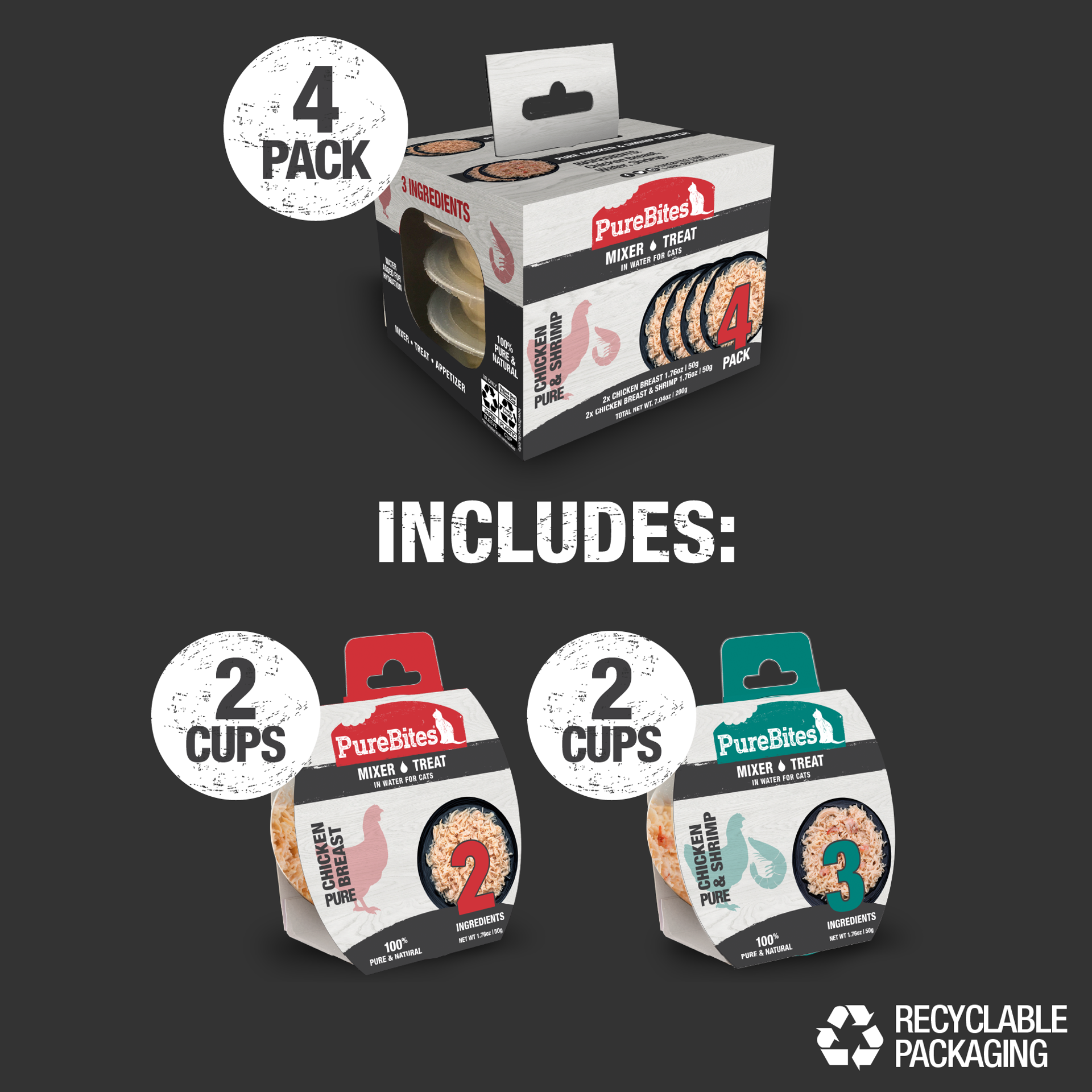 slide 4 of 5, PureBites Wet Mixers | Chicken Variety Pack | only 3 ingredients | 4 trays, 200 g