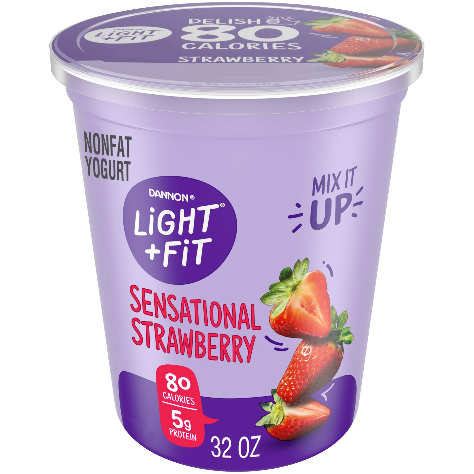 slide 1 of 1, Light + Fit Dannon Light + Fit Regular Nonfat Yogurt, Strawberry, Gluten-Free, 32 oz., 32 oz