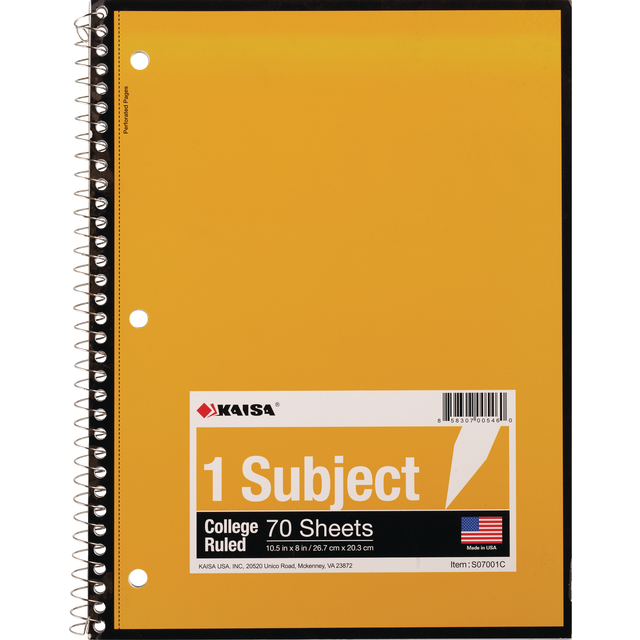 slide 1 of 1, KAISA One Subject Spiral 70Ct College, 1 ct