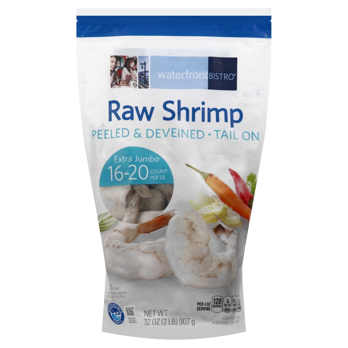 slide 1 of 1, Waterfront Bistro Raw Extra Jumbo Shrimp 32 oz, 