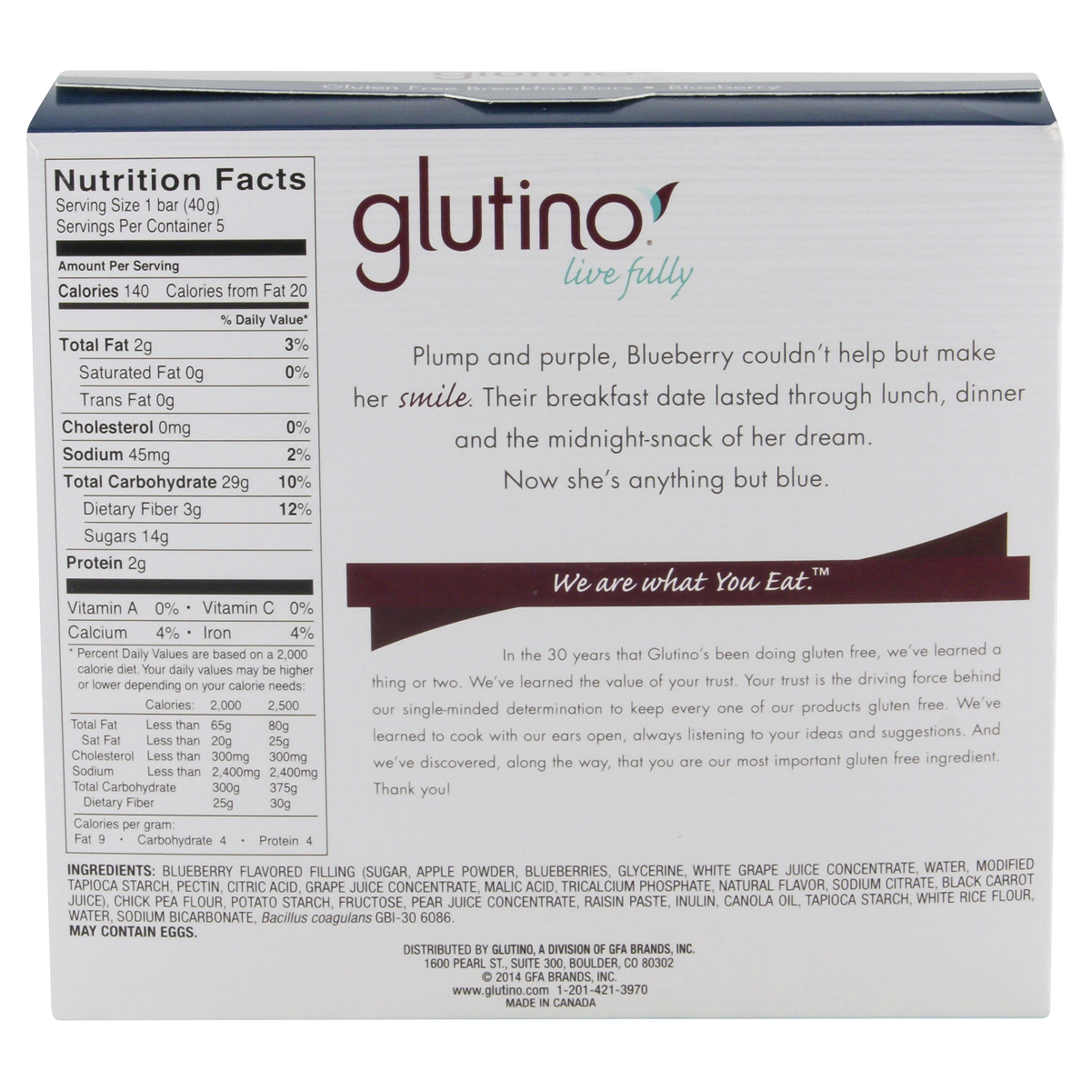 slide 3 of 9, GLUTINO Blueberry Breakfast Bars, 7.05 oz, 7.05 oz