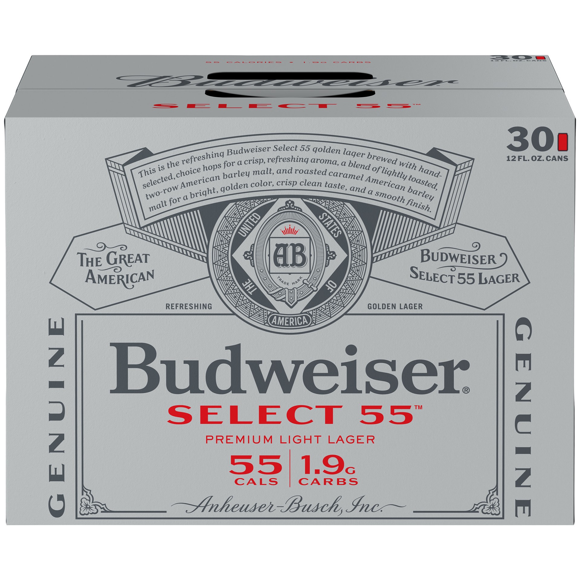 slide 1 of 4, Budweiser Select 55 Light Beer, 30 Pack Beer, 12 FL OZ Cans, 360 fl. oz