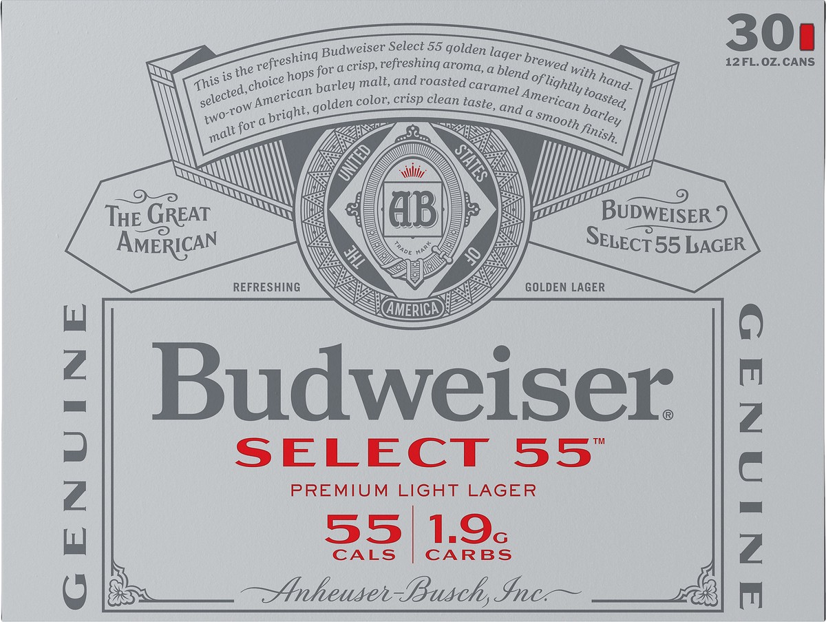 slide 1 of 4, Budweiser Select 55 Premium Light Lager 30 ea, 12 fl oz