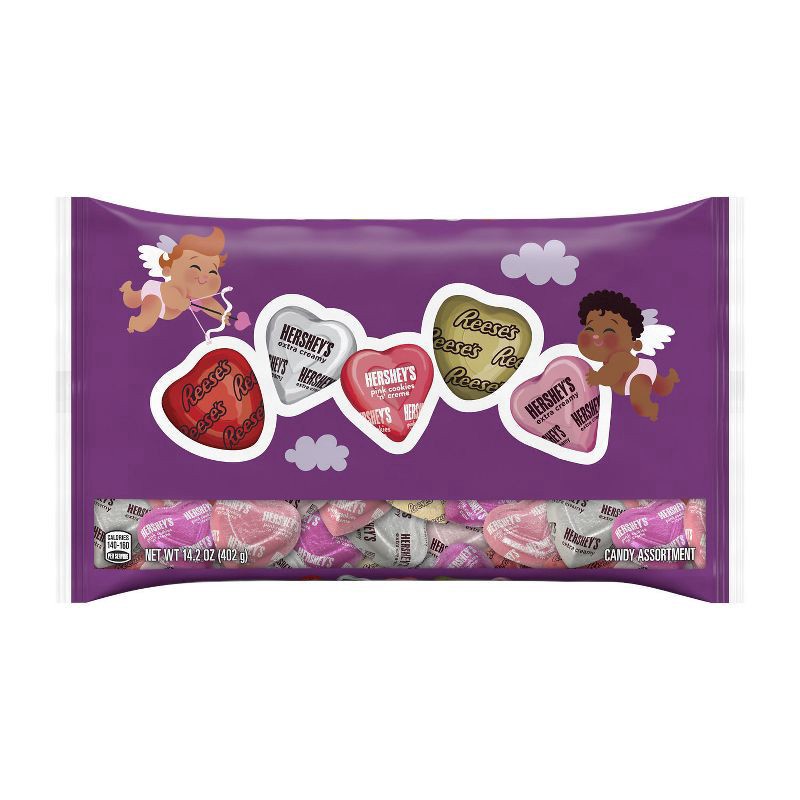 slide 1 of 2, HERSHEY'S and REESE'S Assorted Flavored Hearts, Valentine's Candy Bag, 14.2 oz, 14.2 oz