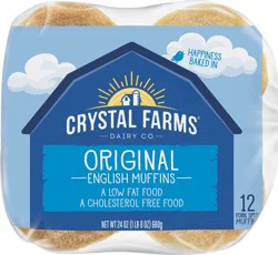 Crystal Farms English Muffins, Original, Fork Split