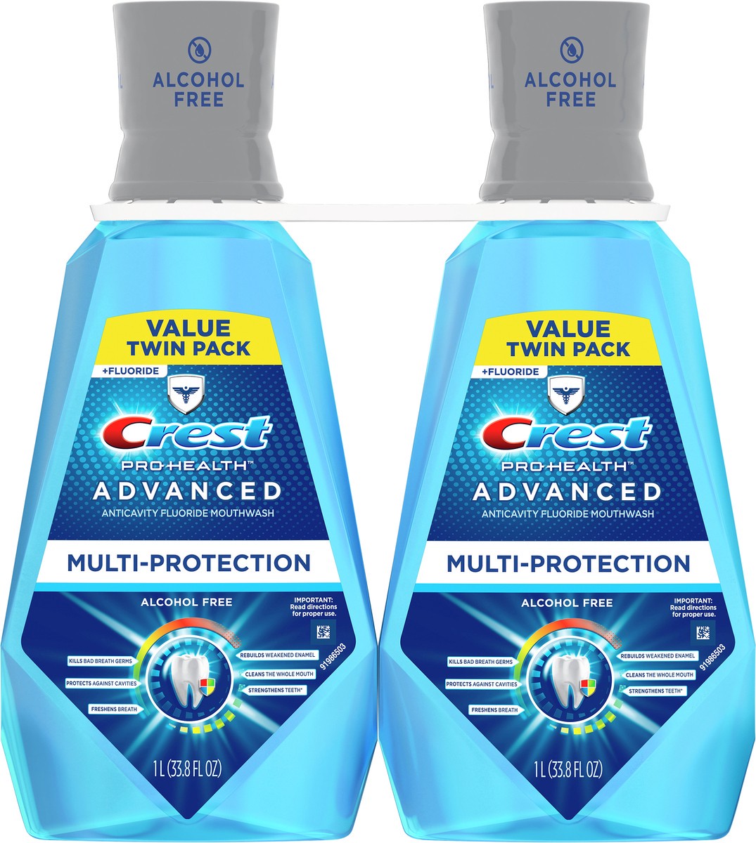 slide 2 of 8, Crest Pro-Health Advanced Mouthwash, Alcohol Free, Multi-Protection, Fresh Mint, 1 L (33.8 fl oz), Pack of 2, 2 ct