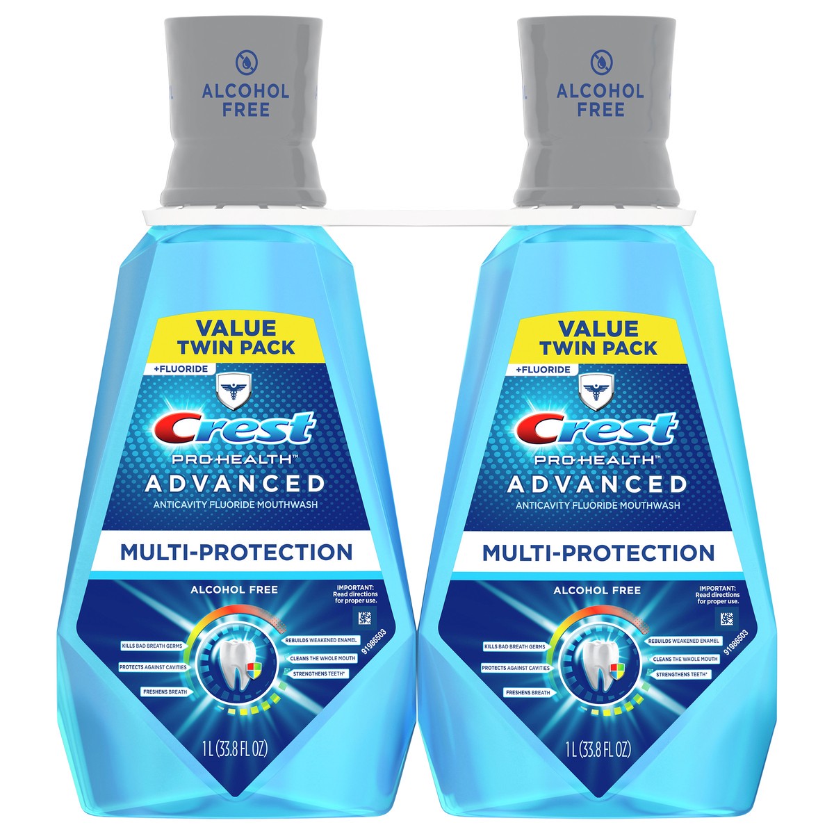 slide 7 of 8, Crest Pro-Health Advanced Mouthwash, Alcohol Free, Multi-Protection, Fresh Mint, 1 L (33.8 fl oz), Pack of 2, 2 ct