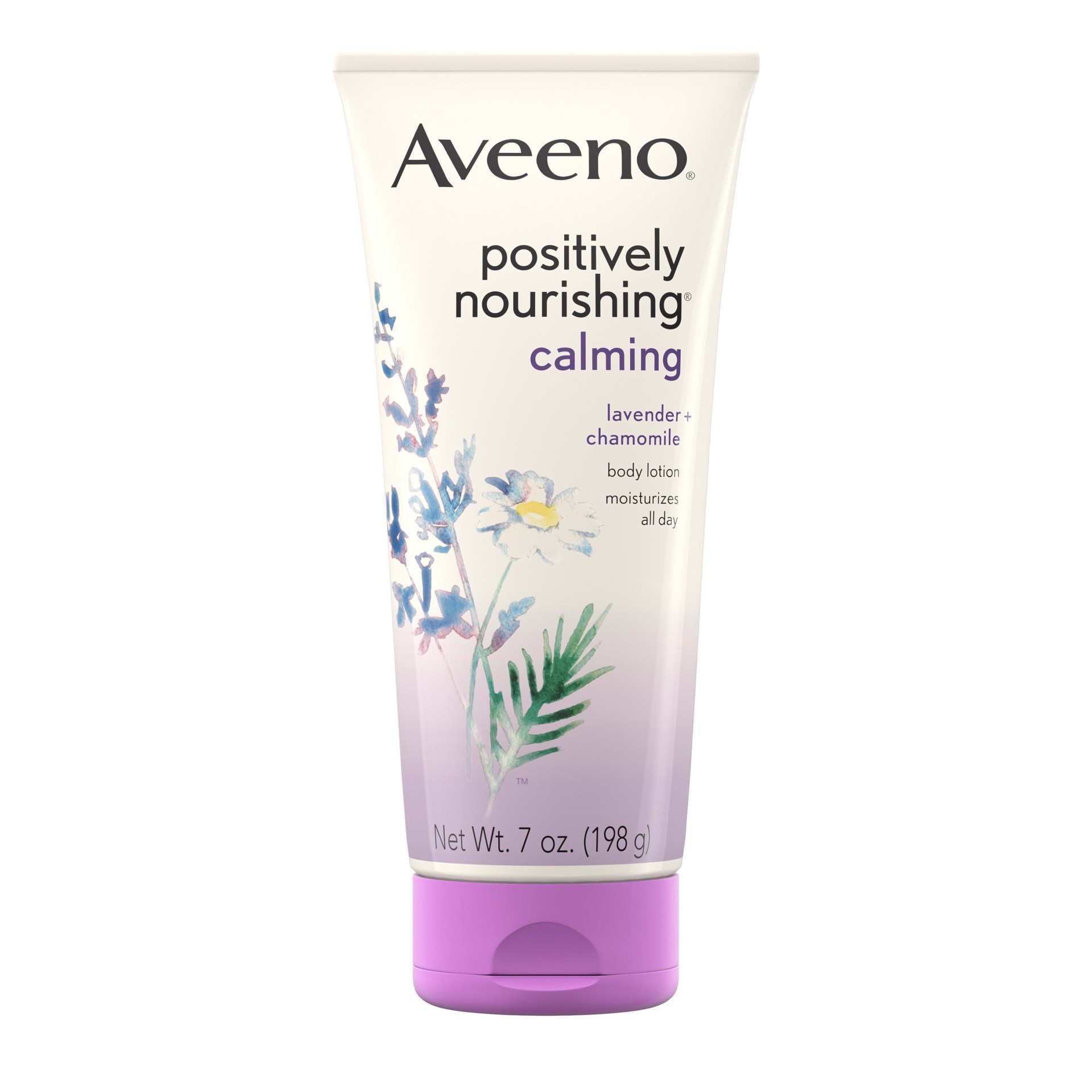 slide 1 of 7, Aveeno Positively Nourishing Calming Body Lotion with Lavender, Chamomile, Soothing Oatmeal & Shea Butter, Daily Moisturizing Lotion for All-Day Hydration & Dry Skin Relief, 7 oz, 7 oz