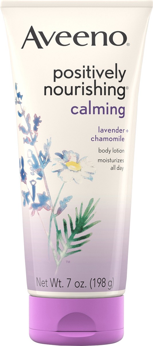 slide 3 of 7, Aveeno Positively Nourishing Calming Body Lotion with Lavender, Chamomile, Soothing Oatmeal & Shea Butter, Daily Moisturizing Lotion for All-Day Hydration & Dry Skin Relief, 7 oz, 7 oz