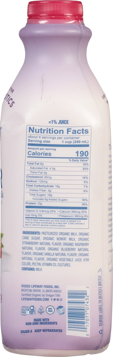 slide 9 of 9, Lifeway Berries Kefir Low Fat Cultured Milk, 32 fl oz