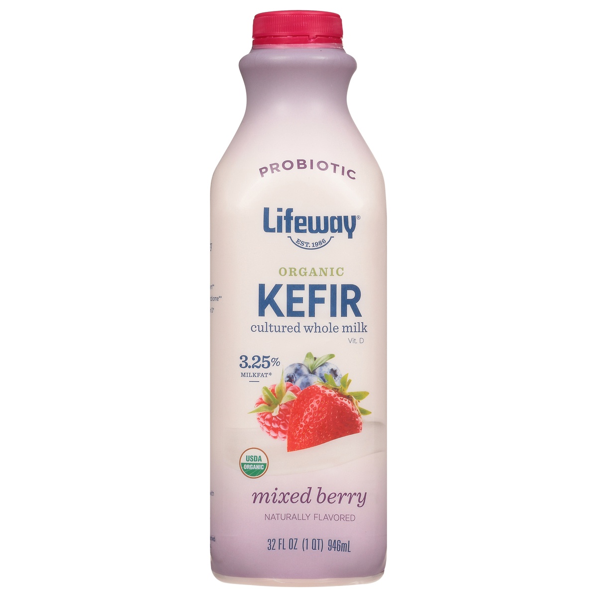 slide 1 of 8, Lifeway Organic Kefir Mixed Berry Cultured Whole Milk, 32 oz