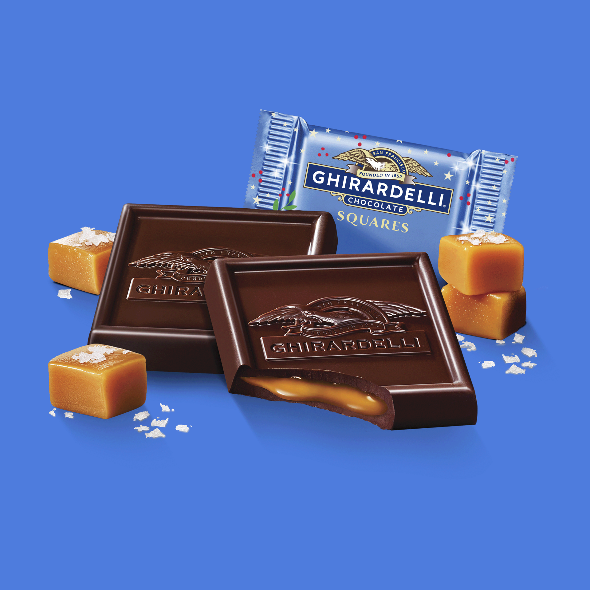 slide 3 of 6, Ghirardelli Holiday Dark Chocolate Sea Salt Caramel Squares, 9 oz Bag, 9 oz