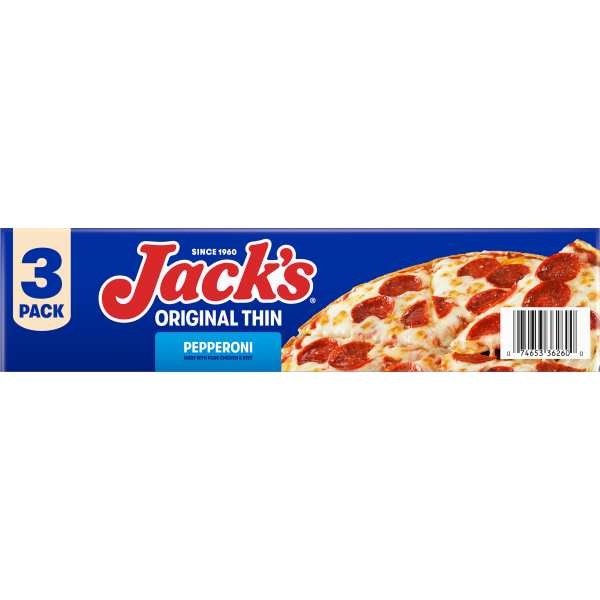 slide 16 of 22, Jack's Original Thin Crust Pepperoni Frozen Pizza (Pack of 3), 43.1 oz