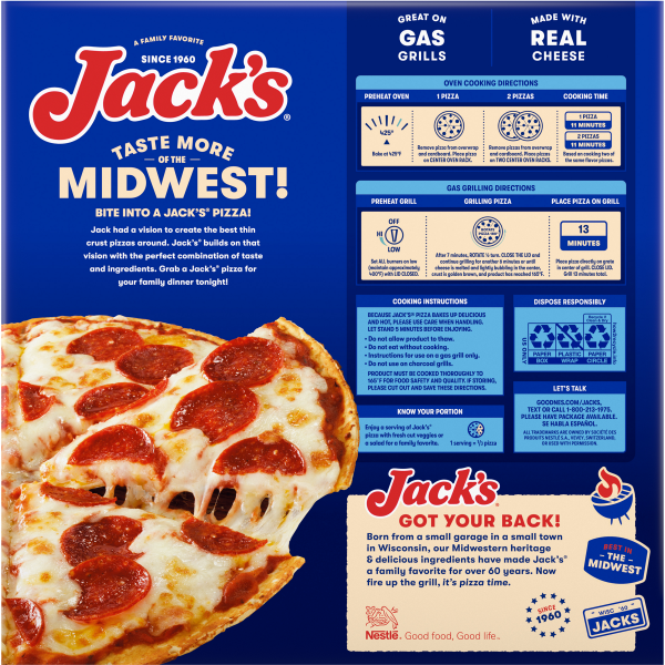 slide 2 of 22, Jack's Original Thin Crust Pepperoni Frozen Pizza (Pack of 3), 43.1 oz