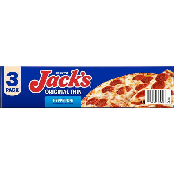 slide 22 of 22, Jack's Original Thin Crust Pepperoni Frozen Pizza (Pack of 3), 43.1 oz