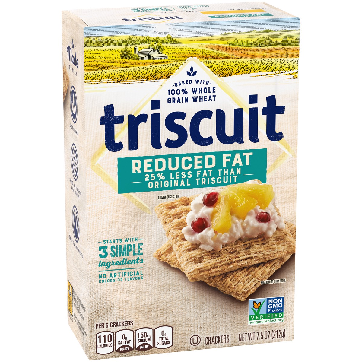 slide 2 of 9, Triscuit Reduced Fat Whole Grain Wheat Crackers, Vegan Crackers, 7.5 oz, 7.5 oz