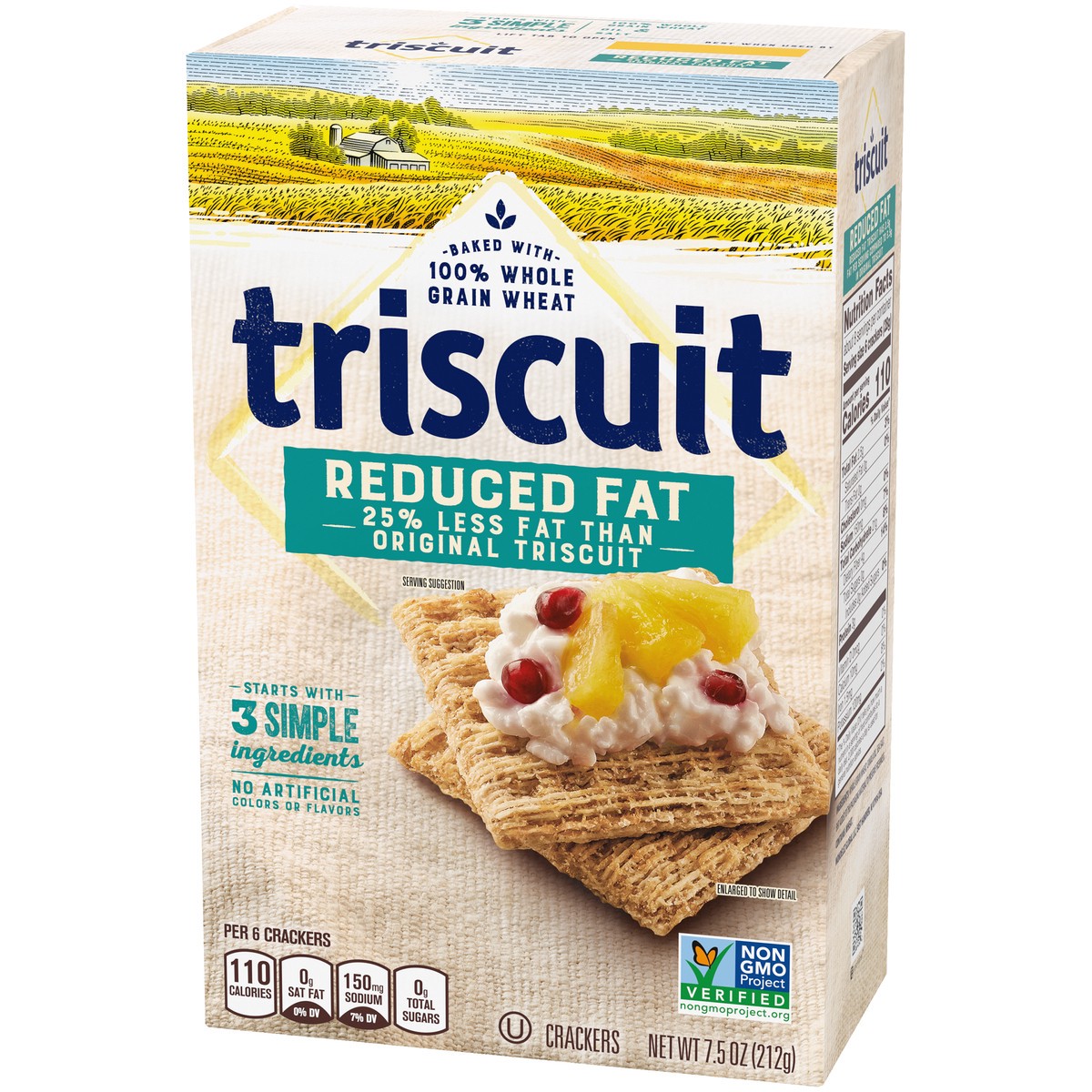 slide 2 of 9, Triscuit Reduced Fat Whole Grain Wheat Crackers, Vegan Crackers, 7.5 oz, 7.5 oz