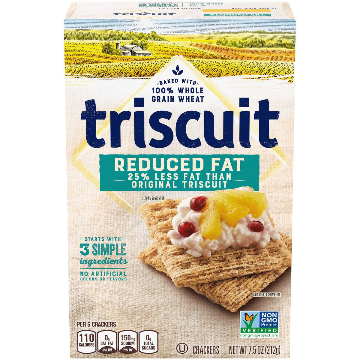 slide 1 of 9, Triscuit Reduced Fat Whole Grain Wheat Crackers, Vegan Crackers, 7.5 oz, 7.5 oz
