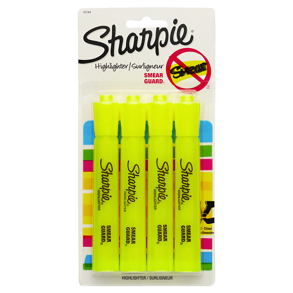 slide 1 of 6, Sharpie Tank Style Highlighters, Chisel Tip, Fluorescent Yellow, 4 ct