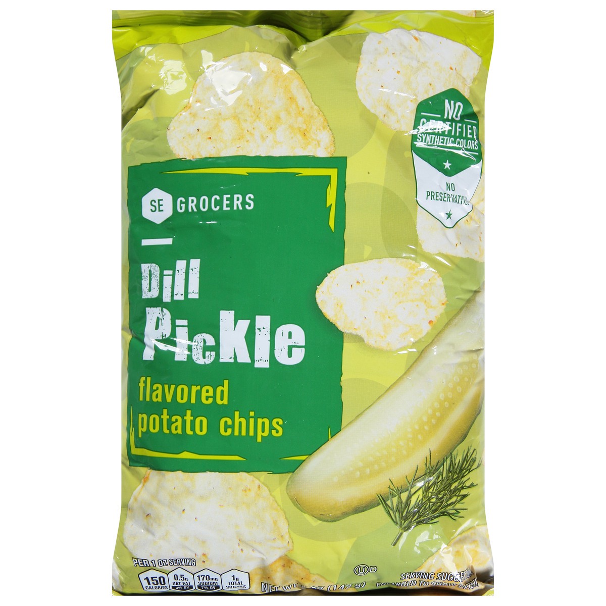 slide 1 of 12, SE Grocers Potato Chips Dill Pickle, 5 oz