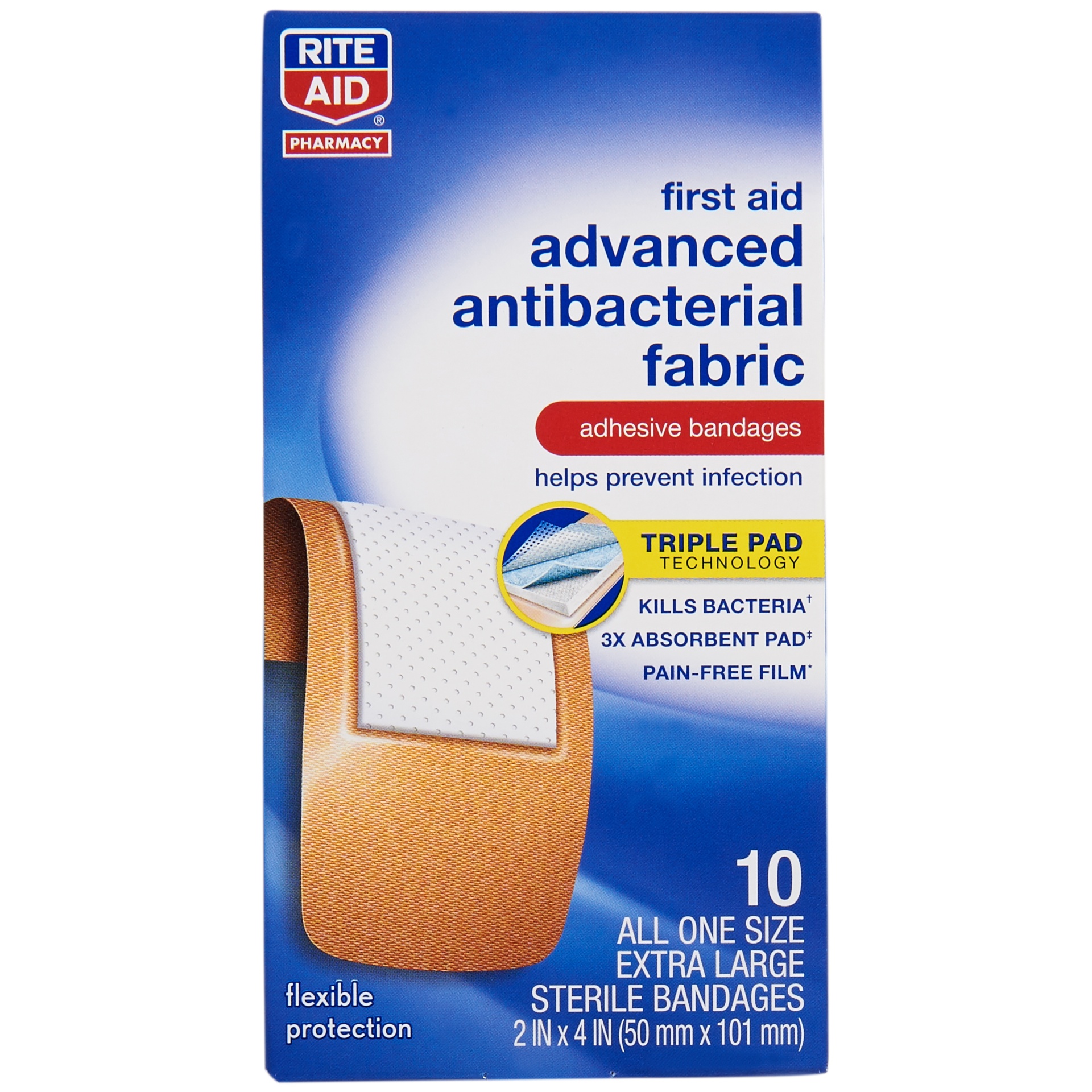 slide 1 of 2, Rite Aid Advanced Antibacterial Fabric Bandages, XL, 10 ct