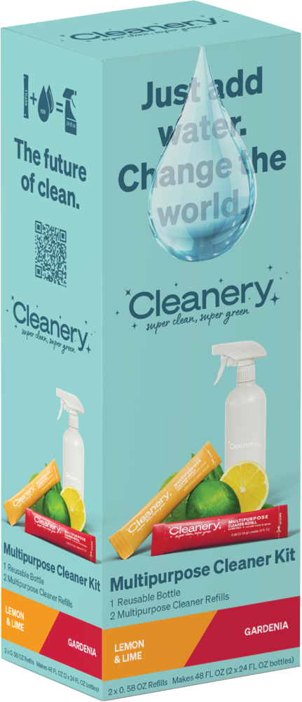 slide 2 of 3, Cleanery Multipurpose Cleaner Kit, Lemon & Lime And Gardenia - 2-.58 Oz Refills, 1 Reusable Bottle - EA, 1 ct