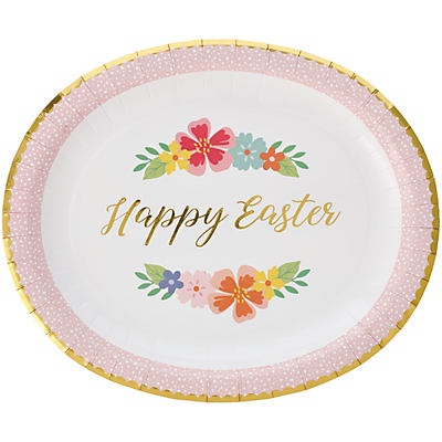 slide 1 of 1, Destination Holiday Floral Happy Easter Oval Paper Plates, 1 ct