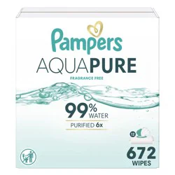 Pampers Aqua Pure Sensitive Baby Wipes, 99% Water, Hypoallergenic, Unscented Baby Wipes, 672 Baby Wipes Total (12X Flip-Top Packs)