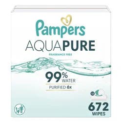 Pampers Aqua Pure Sensitive Baby Wipes, 99% Water, Hypoallergenic, Unscented Baby Wipes, 672 Baby Wipes Total (12X Flip-Top Packs)