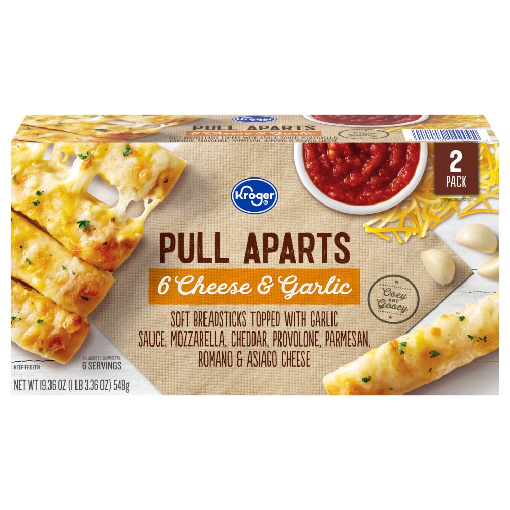 slide 1 of 1, Kroger® Pull Aparts 6 Cheese & Garlic Breadsticks, 19.36 oz