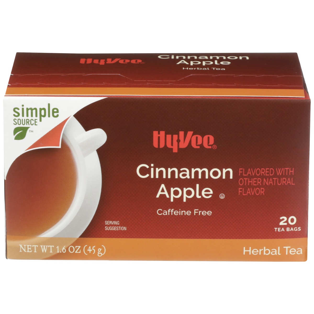 slide 1 of 1, Hy-vee Cinnamon Apple Caffeine Free Herbal Tea Bags - 20 ct; 1.6 oz, 20 ct; 1.6 oz