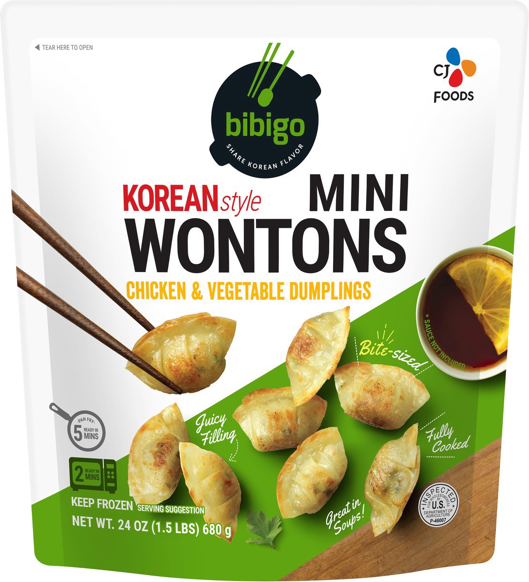 slide 4 of 4, Bibigo Mini Wontons Chicken & Vegetable Dumplings, 24 oz