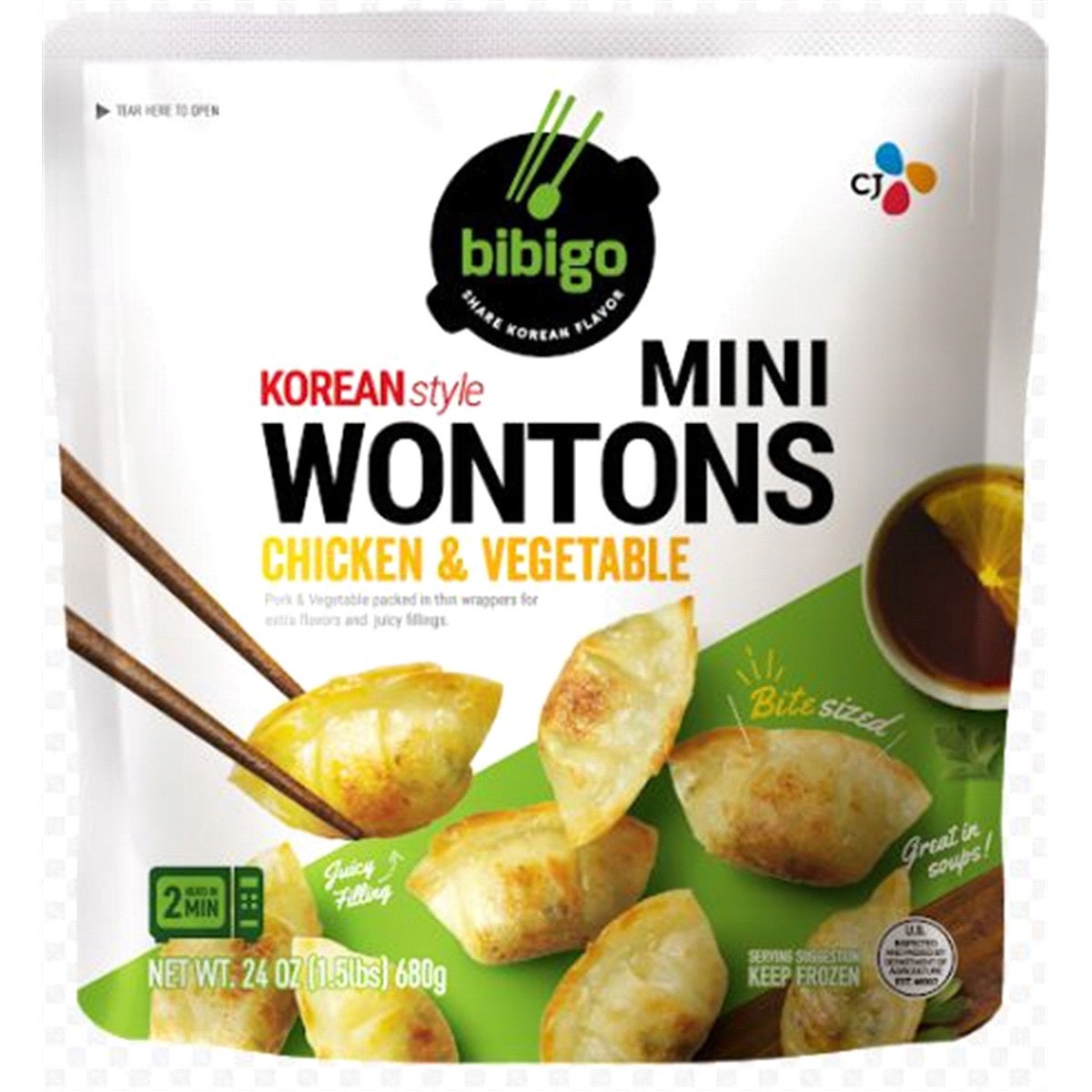 slide 1 of 4, Bibigo Mini Wontons Chicken & Vegetable Dumplings, 24 oz