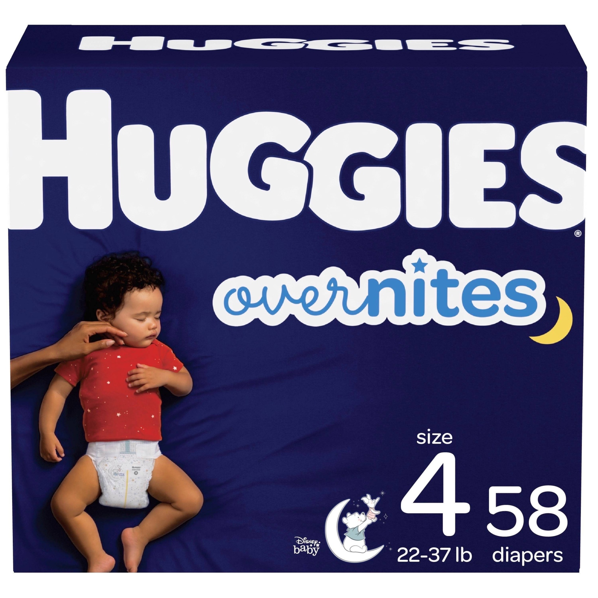 slide 1 of 3, Huggies OverNites Diapers - Size 4, 74 ct