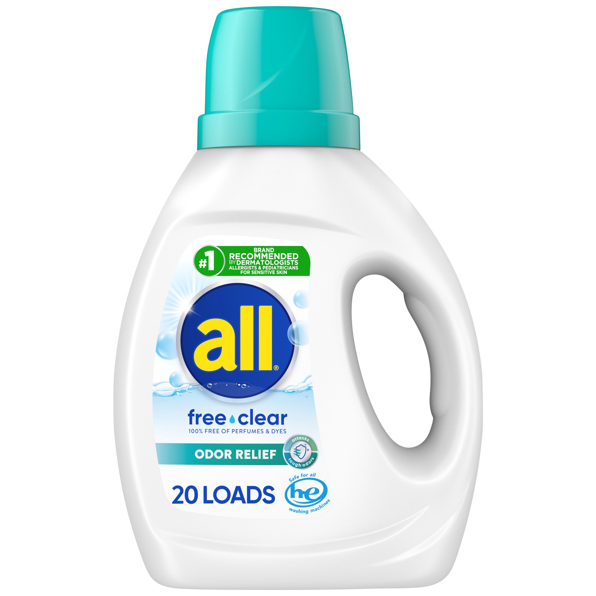 slide 2 of 3, All Liquid Laundry Detergent, Free Clear with Odor Relief, 36 Fluid Ounces, 20 Loads, 36 fl oz