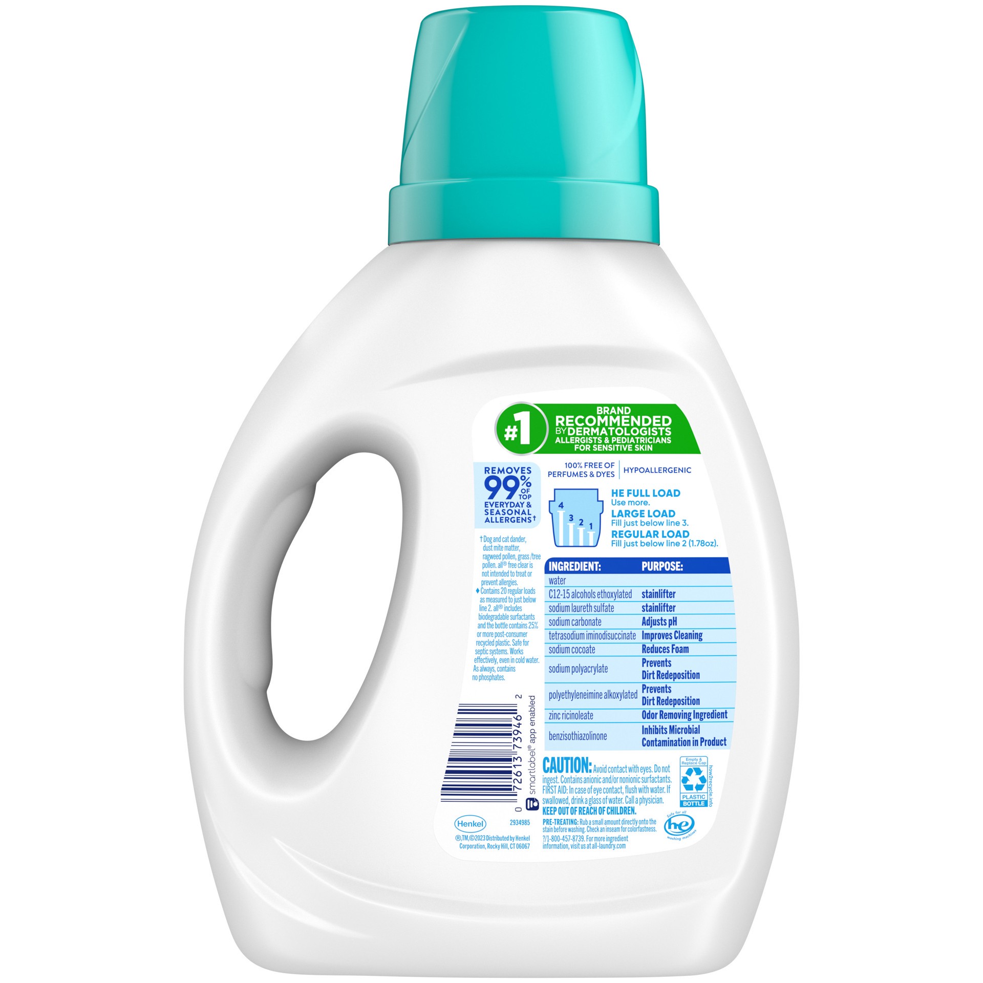 slide 1 of 3, All Liquid Laundry Detergent, Free Clear with Odor Relief, 36 Fluid Ounces, 20 Loads, 36 fl oz