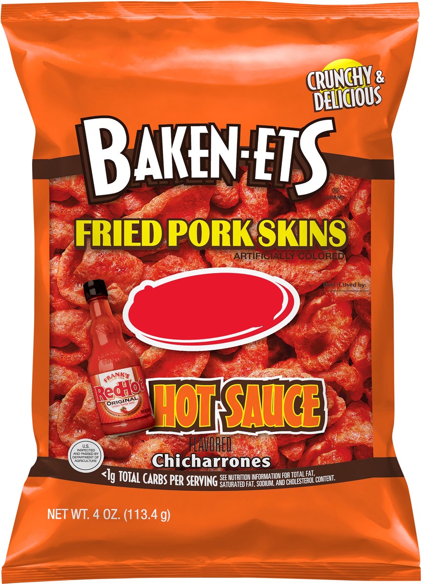 slide 6 of 8, Baken-ets Chicharrones Fried Pork Skins Hot Sauce Flavored 4 Oz, 4 oz