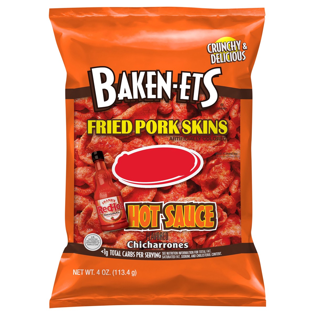 slide 8 of 8, Baken-ets Chicharrones Fried Pork Skins Hot Sauce Flavored 4 Oz, 4 oz