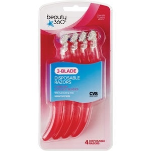 slide 1 of 1, Beauty 360 3 Blade Disposable Razors For Sensitive Skin, 4 ct