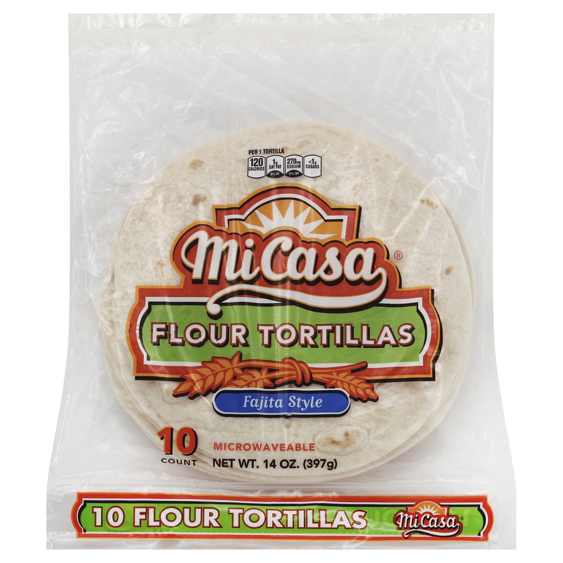 slide 1 of 6, MiCasa Fajita Style Flour Tortillas, 10 ct; 14 oz