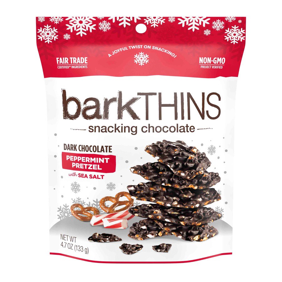 slide 1 of 4, barkTHINS Holiday Dark Chocolate Peppermint Pretzel with Sea Salt, 4.7 Ounces, 4.7 oz